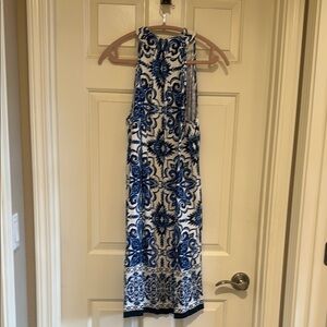 Talbots Elegant Blue and White Grecian Style Dress NWT